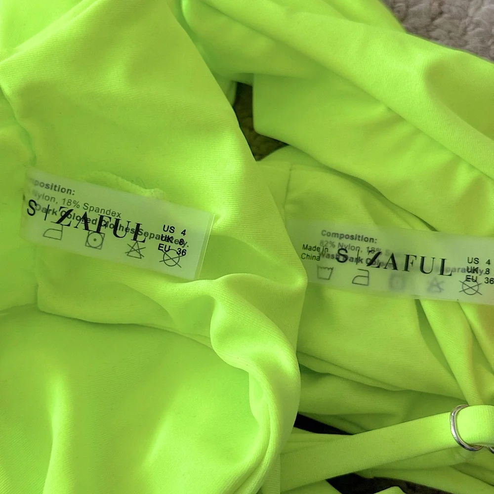 😎 New Zaful Neon Bright Lime Bikini Set Bathingsuit 4 Small